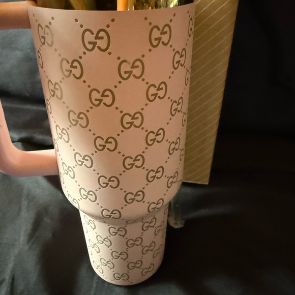 New Stanley 40oz Laser Engraved GuccPink and Gold Tumbler with Straw - Picture 6 of 7